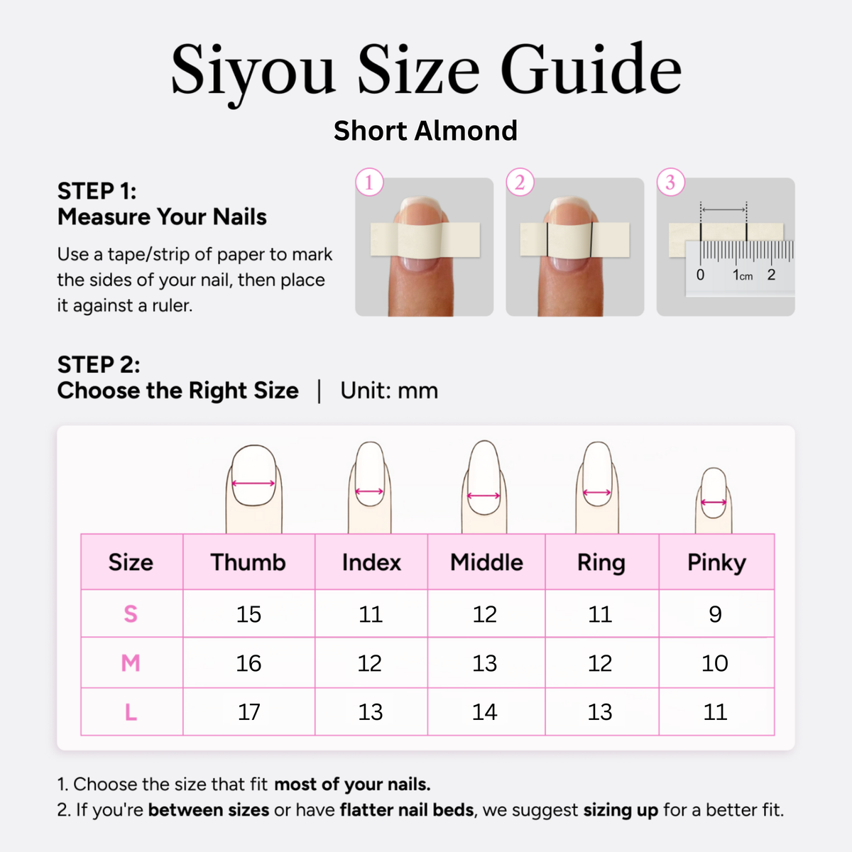 Nail size guide - Short Almond