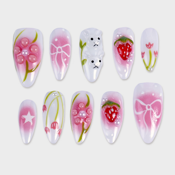 SIYOU Strawberry Dew press-on nails front view
