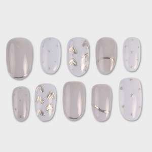 SIYOU Silver Dew press-on nails front view