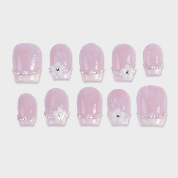 SIYOU Pearl Brunch press-on nails front view