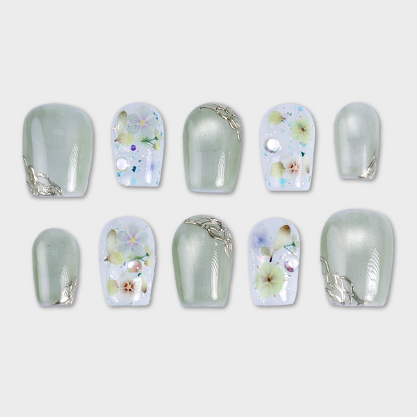 SIYOU Sage Blossom press-on nails front view