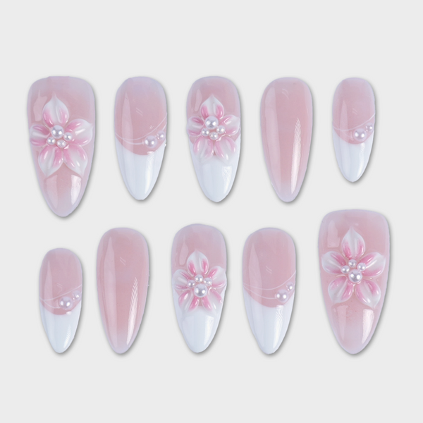 SIYOU Pearl Bloom press-on nails front view