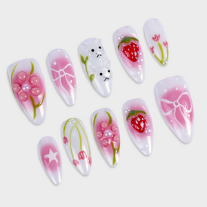 SIYOU Strawberry Dew press-on nails angle view