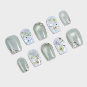 SIYOU Sage Blossom press-on nails angle view