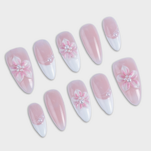 SIYOU Pearl Bloom press-on nails angle view