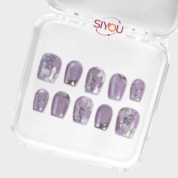 SIYOU Silver Wisteria press-on nails case view