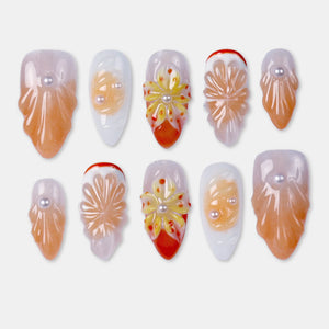 SIYOU Tangerine Garden press-on nails front view