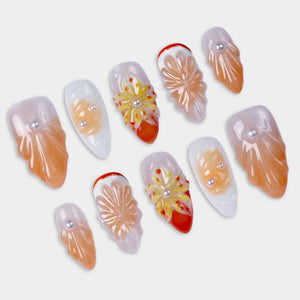 SIYOU Tangerine Garden press-on nails detail view