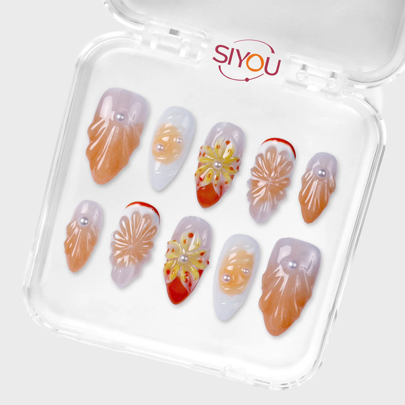 SIYOU Tangerine Garden press-on nails angle view
