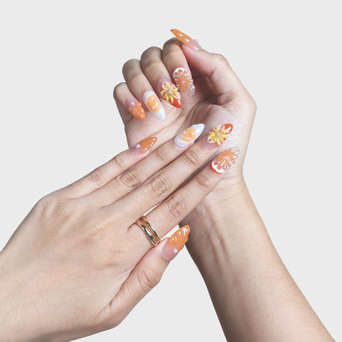 SIYOU Tangerine Garden press-on nails angle view