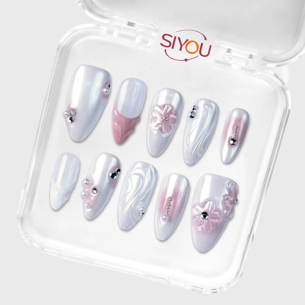 SIYOU Moonstone press-on nails angle view