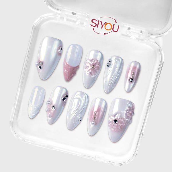 SIYOU Moonstone press-on nails angle view