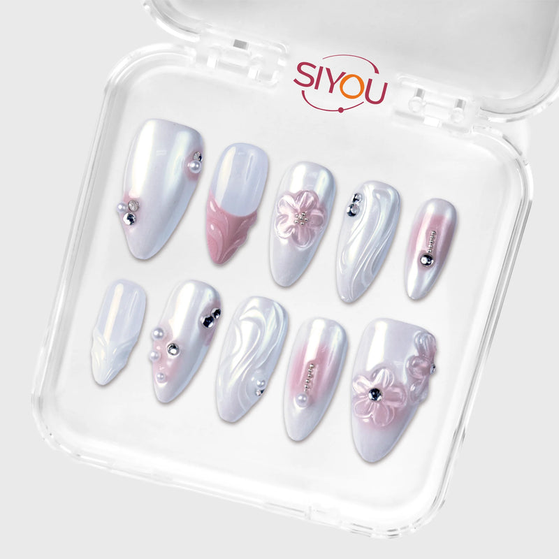 SIYOU Moonstone press-on nails angle view