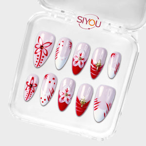 SIYOU Crimson Ink press-on nails angle view