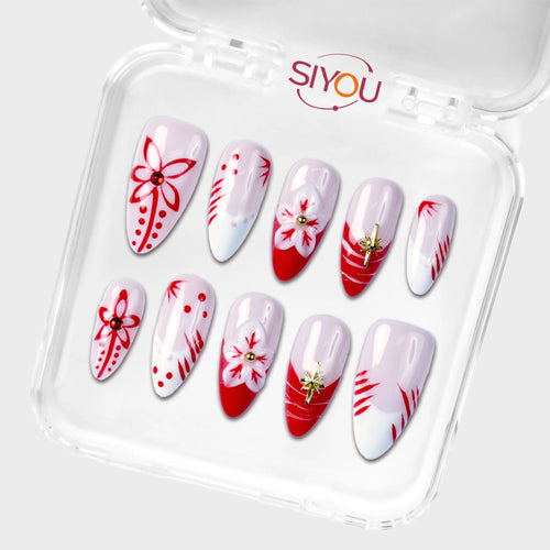 SIYOU Crimson Ink press-on nails angle view