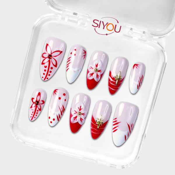 SIYOU Crimson Ink press-on nails angle view