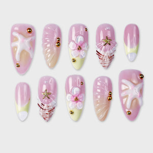 SIYOU Coral Shore press-on nails front view
