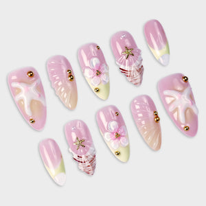 SIYOU Coral Shore press-on nails detail view