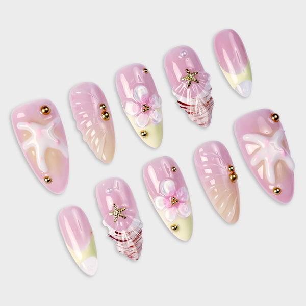SIYOU Coral Shore press-on nails detail view