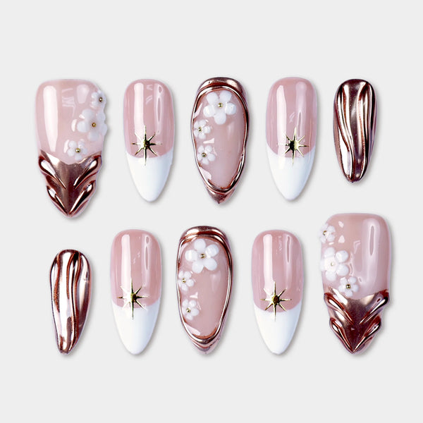 SIYOU Gilded Bloom press-on nails front view