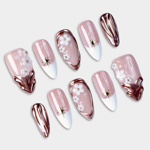 SIYOU Gilded Bloom press-on nails detail view