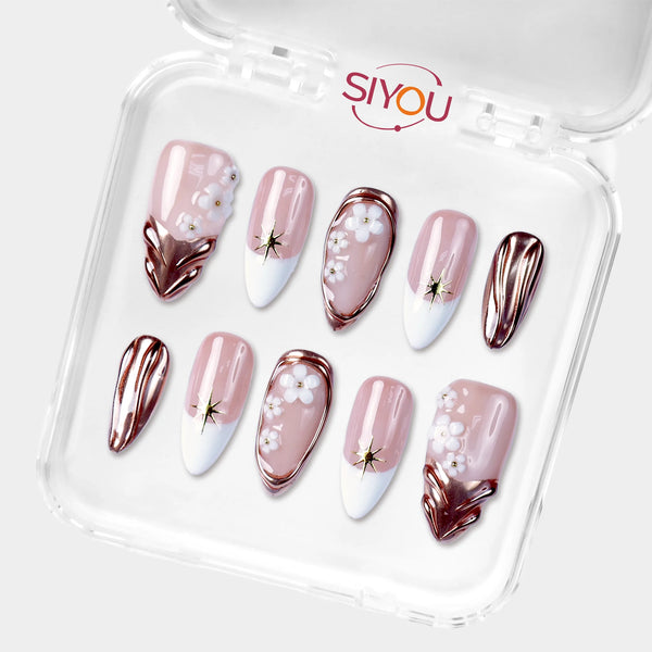 SIYOU Gilded Bloom press-on nails angle view