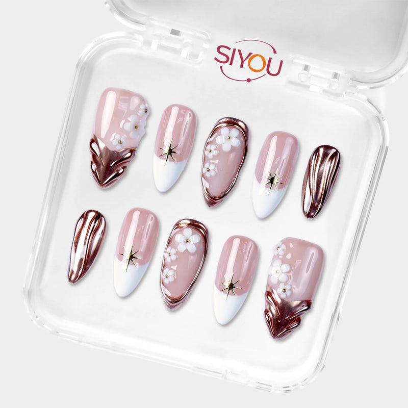 SIYOU Gilded Bloom press-on nails angle view