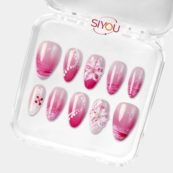 SIYOU Flamingo Rush press-on nails angle view