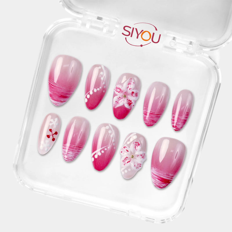 SIYOU Flamingo Rush press-on nails angle view