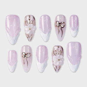SIYOU Golden Branch press-on nails front view