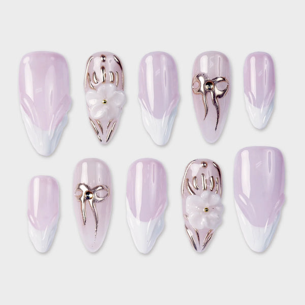 SIYOU Golden Branch press-on nails front view