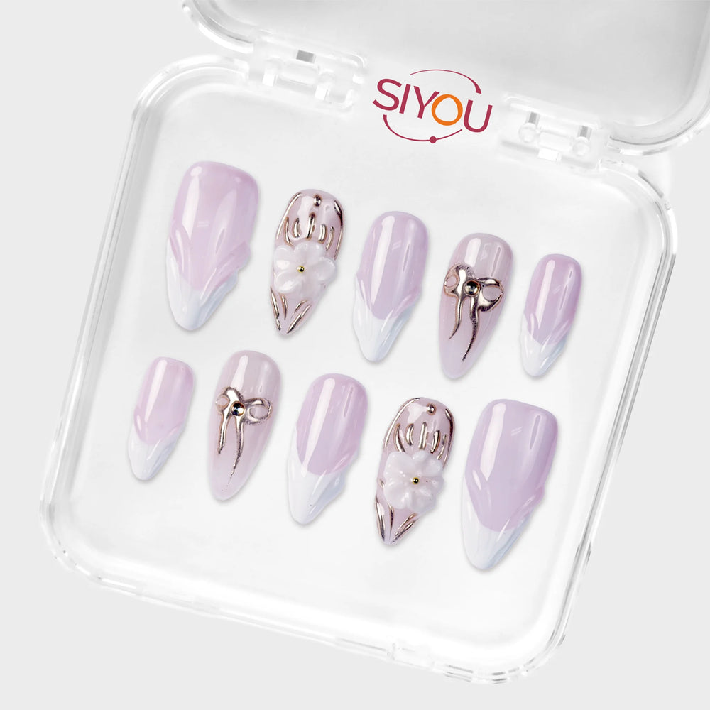 SIYOU Golden Branch press-on nails angle view