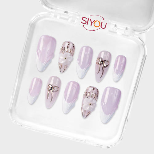 SIYOU Golden Branch press-on nails angle view