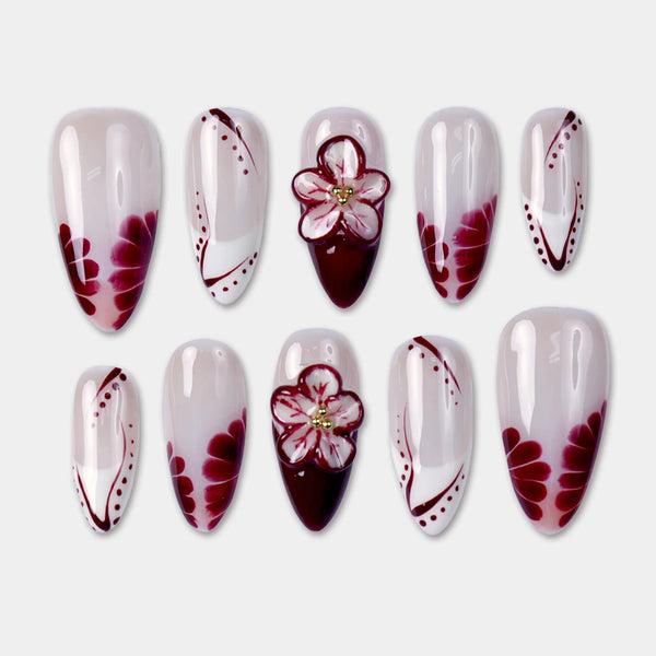 SIYOU Velvet Rose press-on nails front view