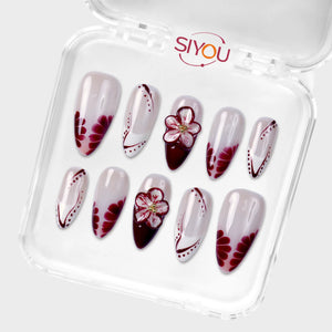 SIYOU Velvet Rose press-on nails angle view