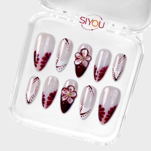 SIYOU Velvet Rose press-on nails angle view