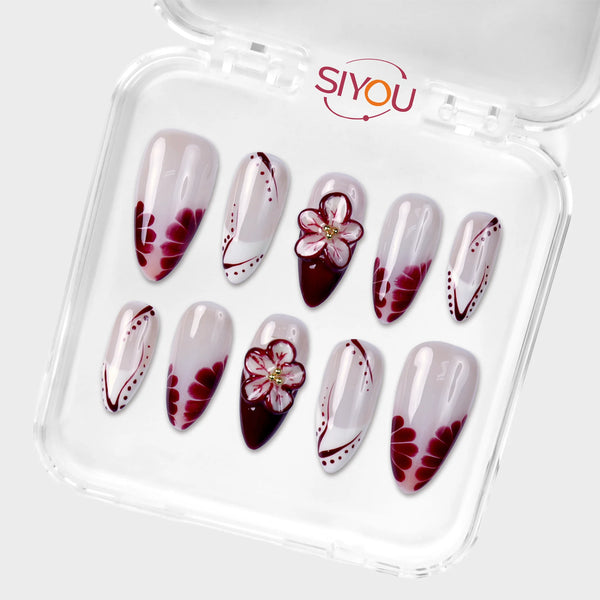 SIYOU Velvet Rose press-on nails angle view