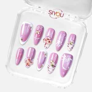 SIYOU Violet Confetti press-on nails angle view