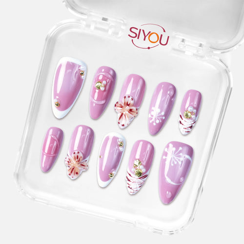 SIYOU Violet Confetti press-on nails angle view