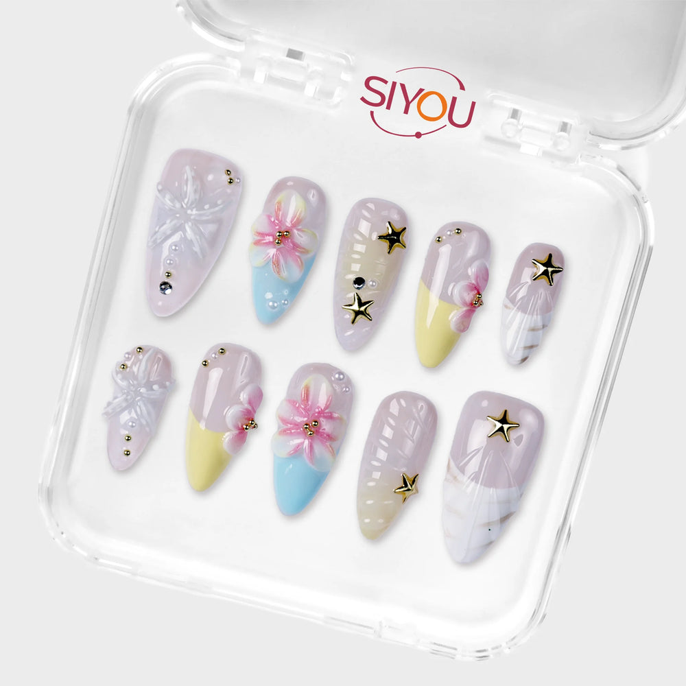 SIYOU Starlight Meadow press-on nails angle view