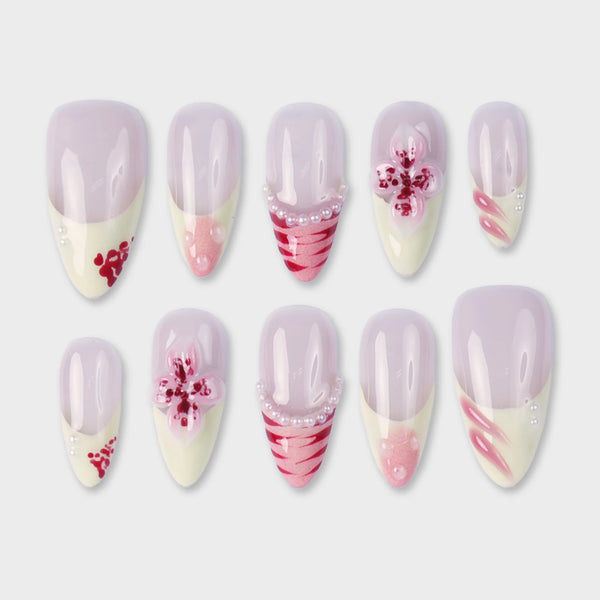 SIYOU Cherry Lace press-on nails front view