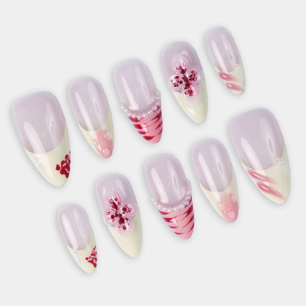 SIYOU Cherry Lace press-on nails detail view