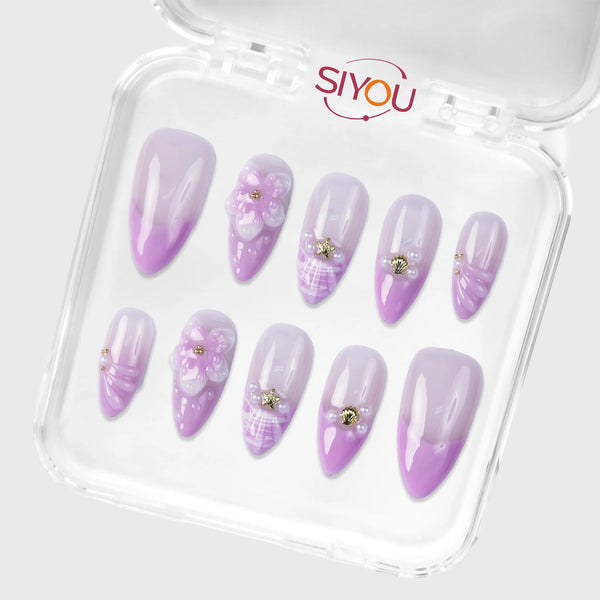 SIYOU Pearl Tide press-on nails angle view