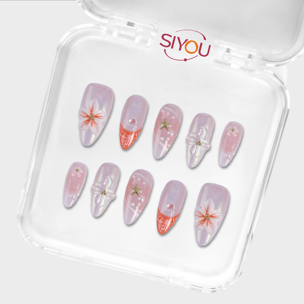 Hibiscus Spritz press-on nails by SIYOU NAILS