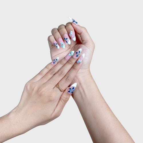 SIYOU Blue Botanica press-on nails angle view